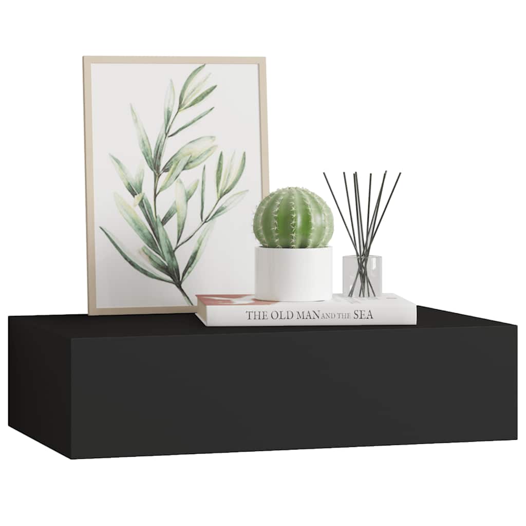 Prateleira de parede com gaveta MDF 40x23,5x10 cm preto