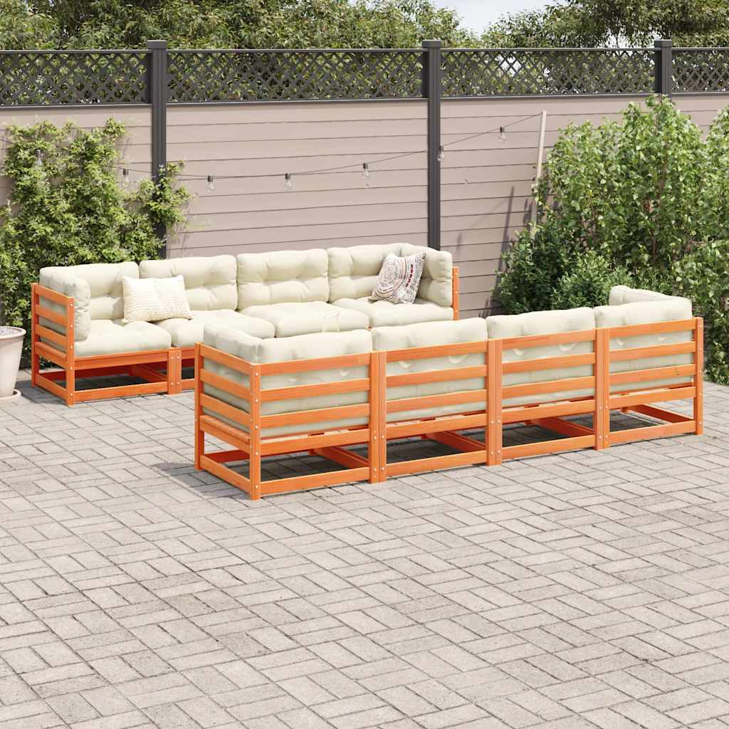 9Pcs conj. sofás jardim c/ almofadões pinho maciço castanho mel