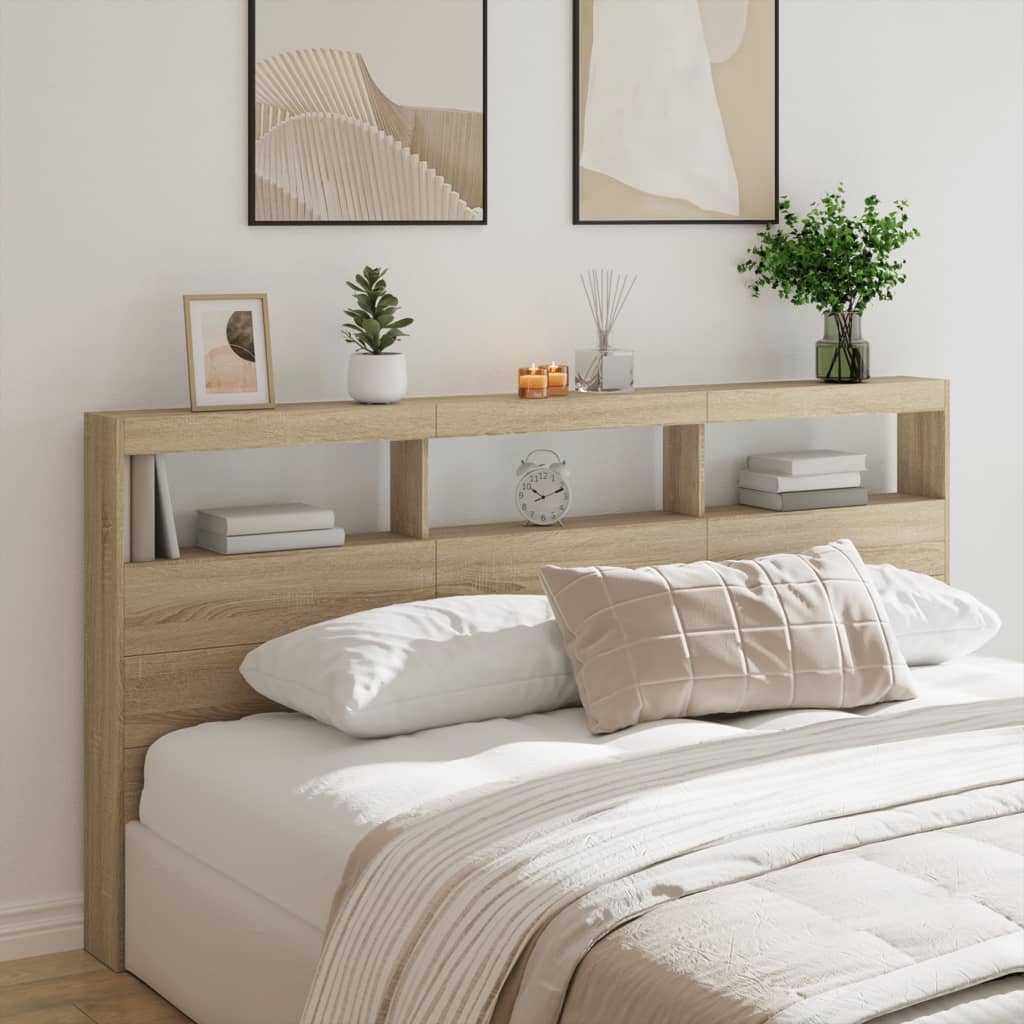 Armário de cabeceira c/ luzes LED 200x17x102 cm carvalho sonoma