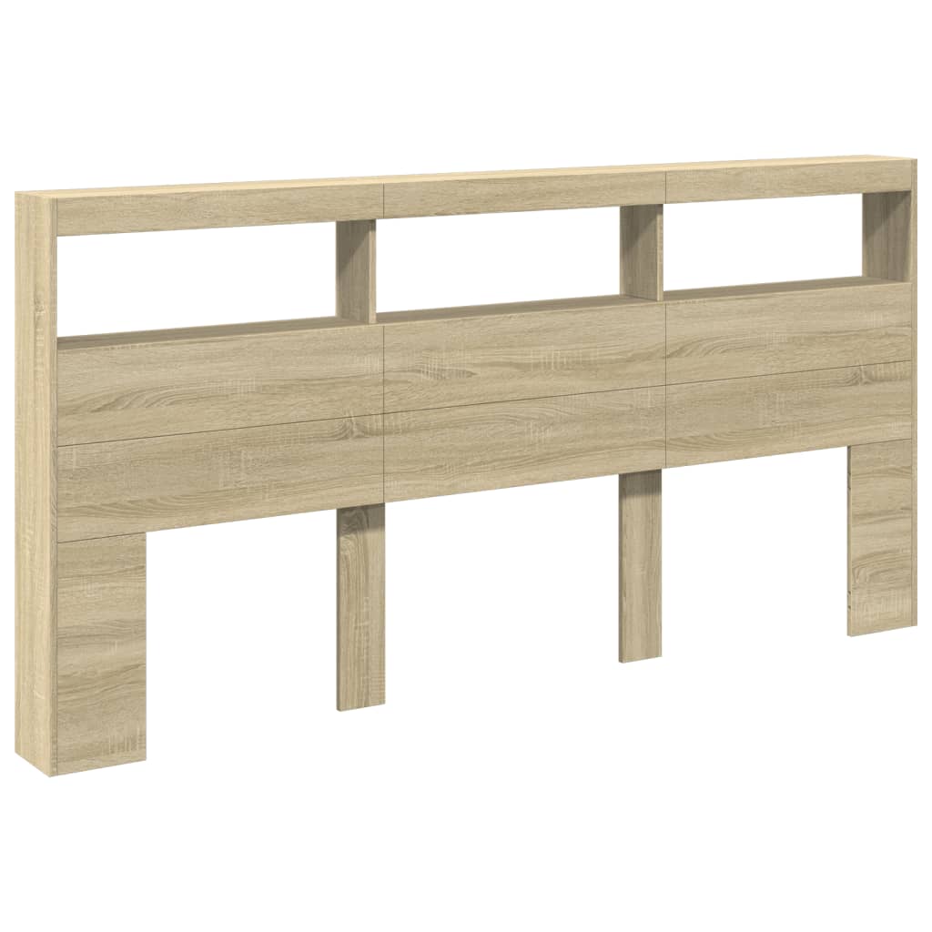 Armário de cabeceira c/ luzes LED 200x17x102 cm carvalho sonoma
