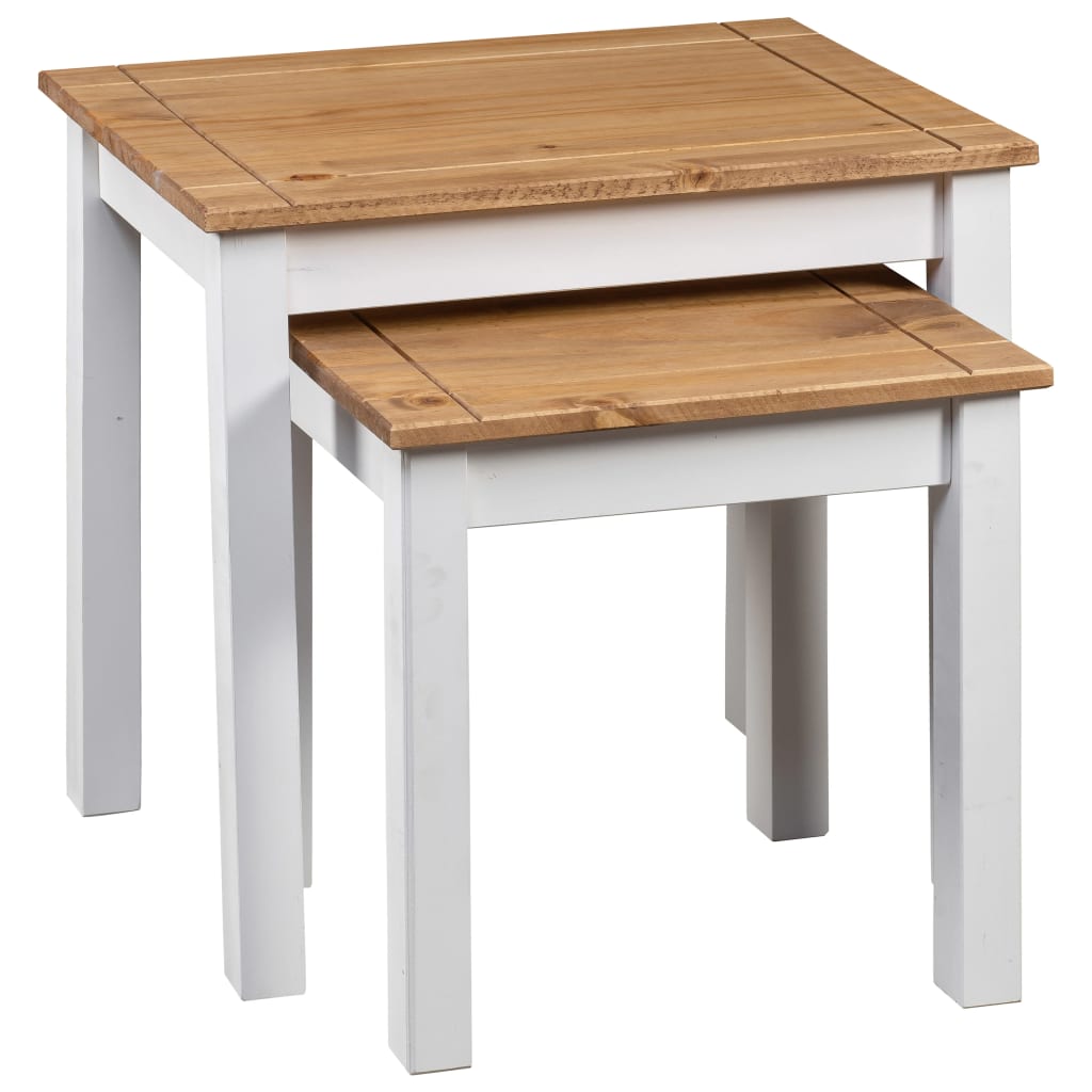Mesas de encastrar 2 pcs madeira de pinho maciça panama branco