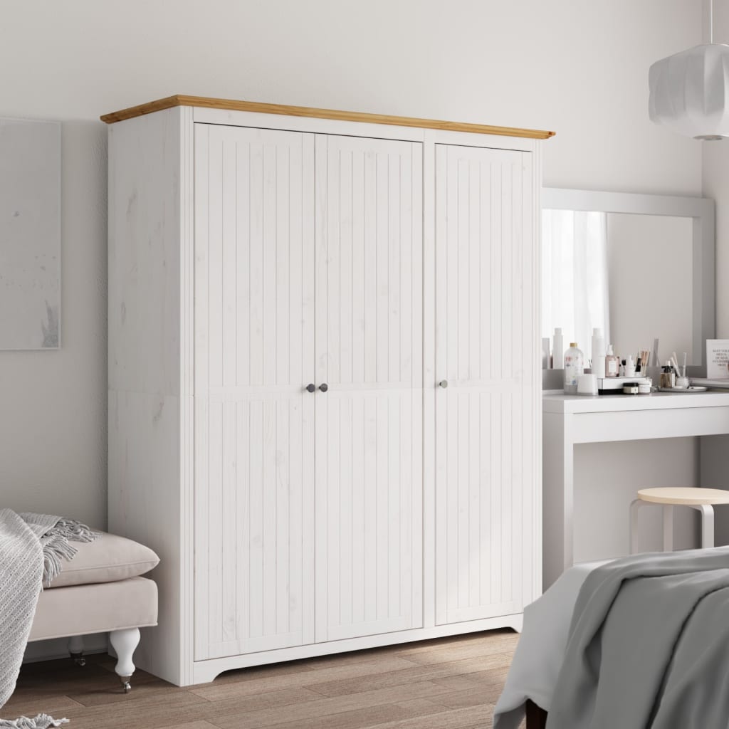 Roupeiro bodo 146x53,5x173 cm pinho maciço branco e castanho