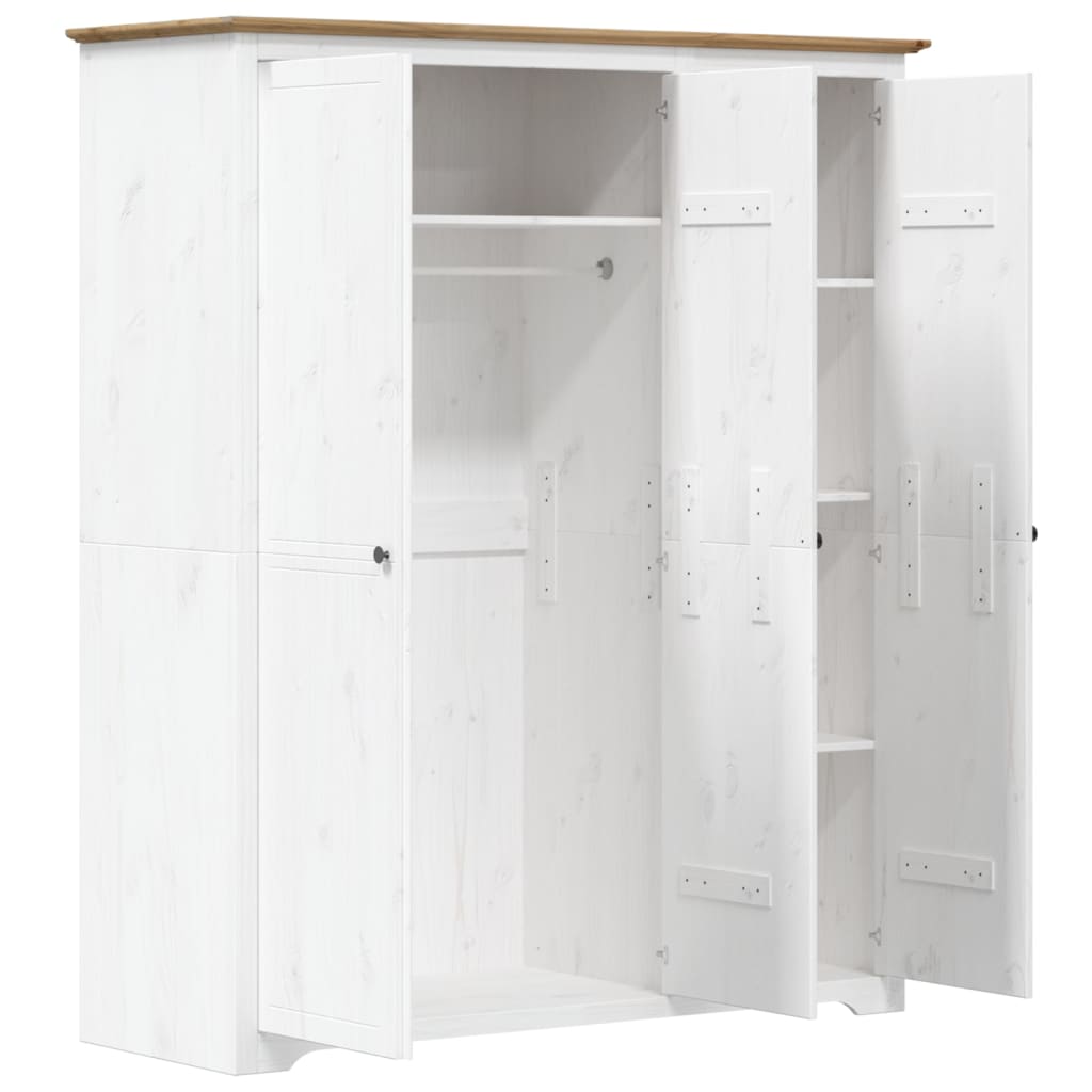 Roupeiro bodo 146x53,5x173 cm pinho maciço branco e castanho