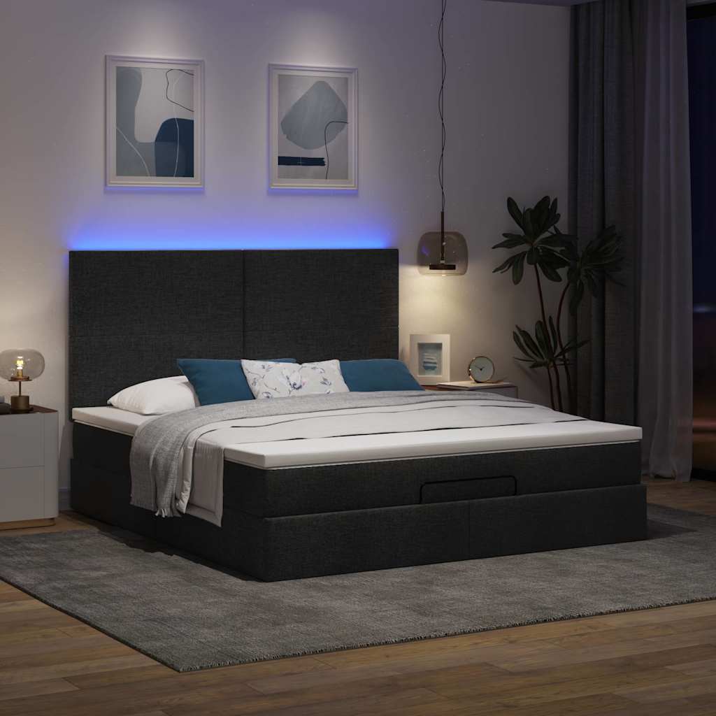 Estrutura de cama otomana com colchão 180x200 cm tecido preto