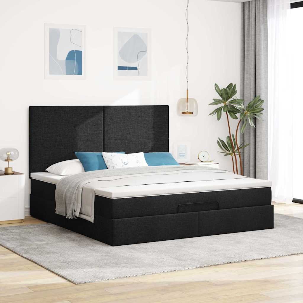 Estrutura de cama otomana com colchão 180x200 cm tecido preto