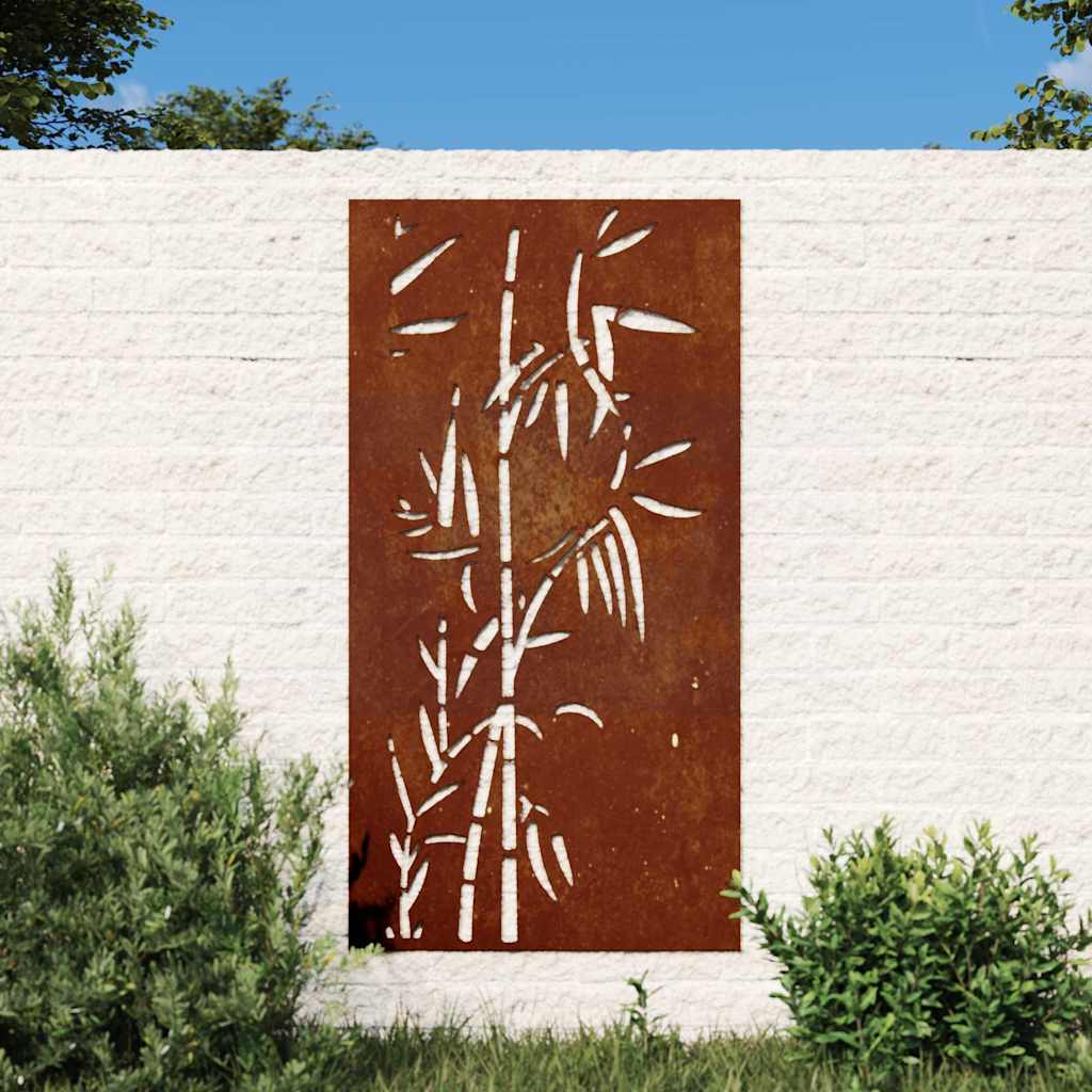 Decoração p/ muro de jardim 105x55 cm aço corten design bambu
