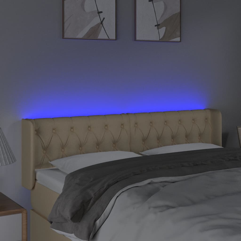 Cabeceira de cama c/ luzes LED tecido 147x16x78/88 cm cor creme