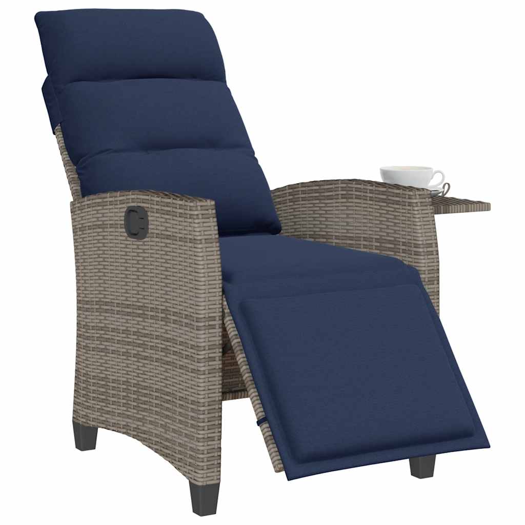 Cadeira de jardim reclinável com mesa de apoio vime PE cinzento