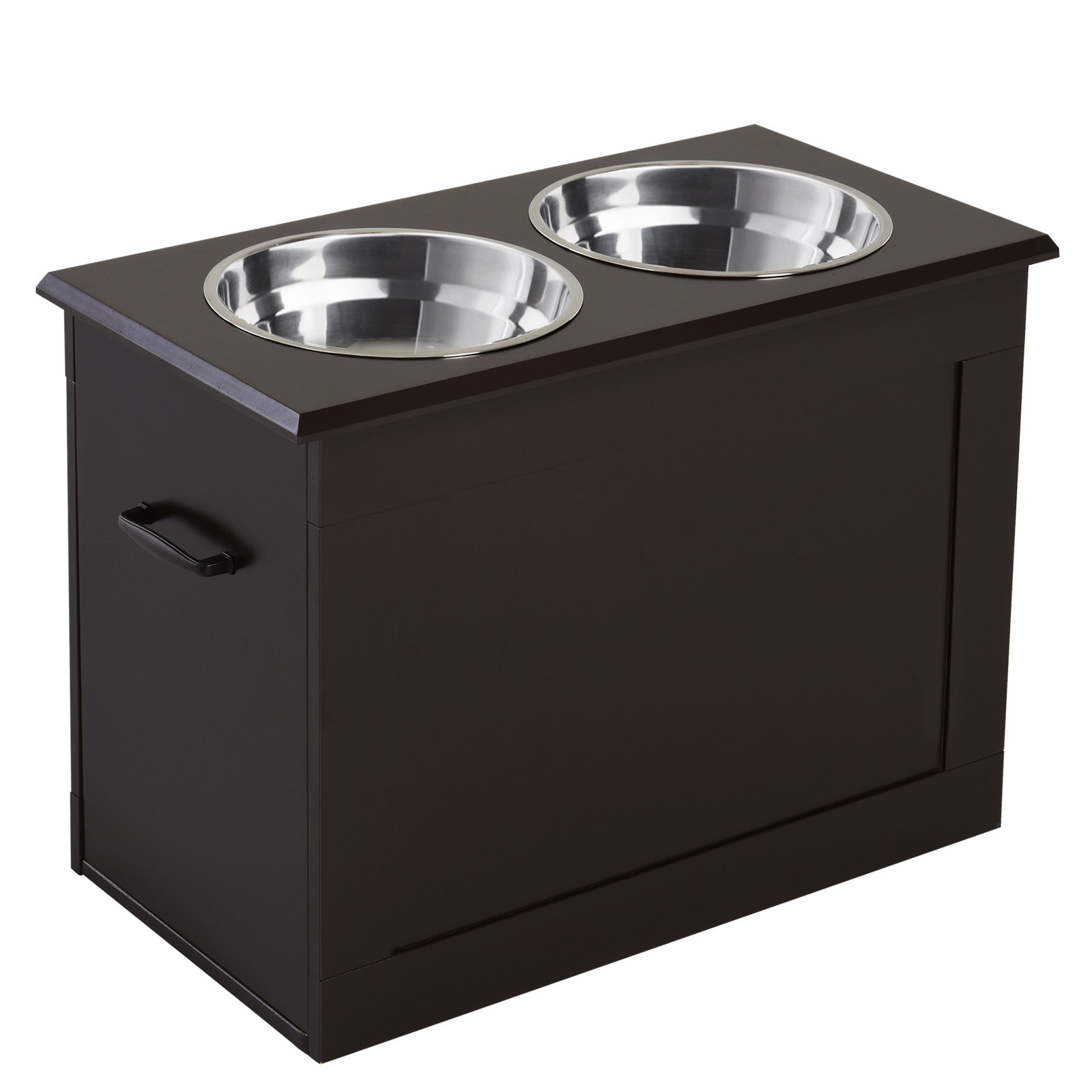 Comedouro Elevado para Cães com 2 Tigelas de Aço Inoxidável e Espaço de Armazenamento Oculto 60x30x41 cm Castanho Escuro