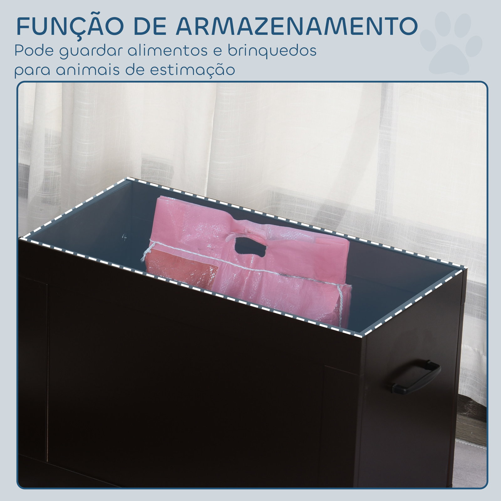Comedouro Elevado para Cães com 2 Tigelas de Aço Inoxidável e Espaço de Armazenamento Oculto 60x30x41 cm Castanho Escuro