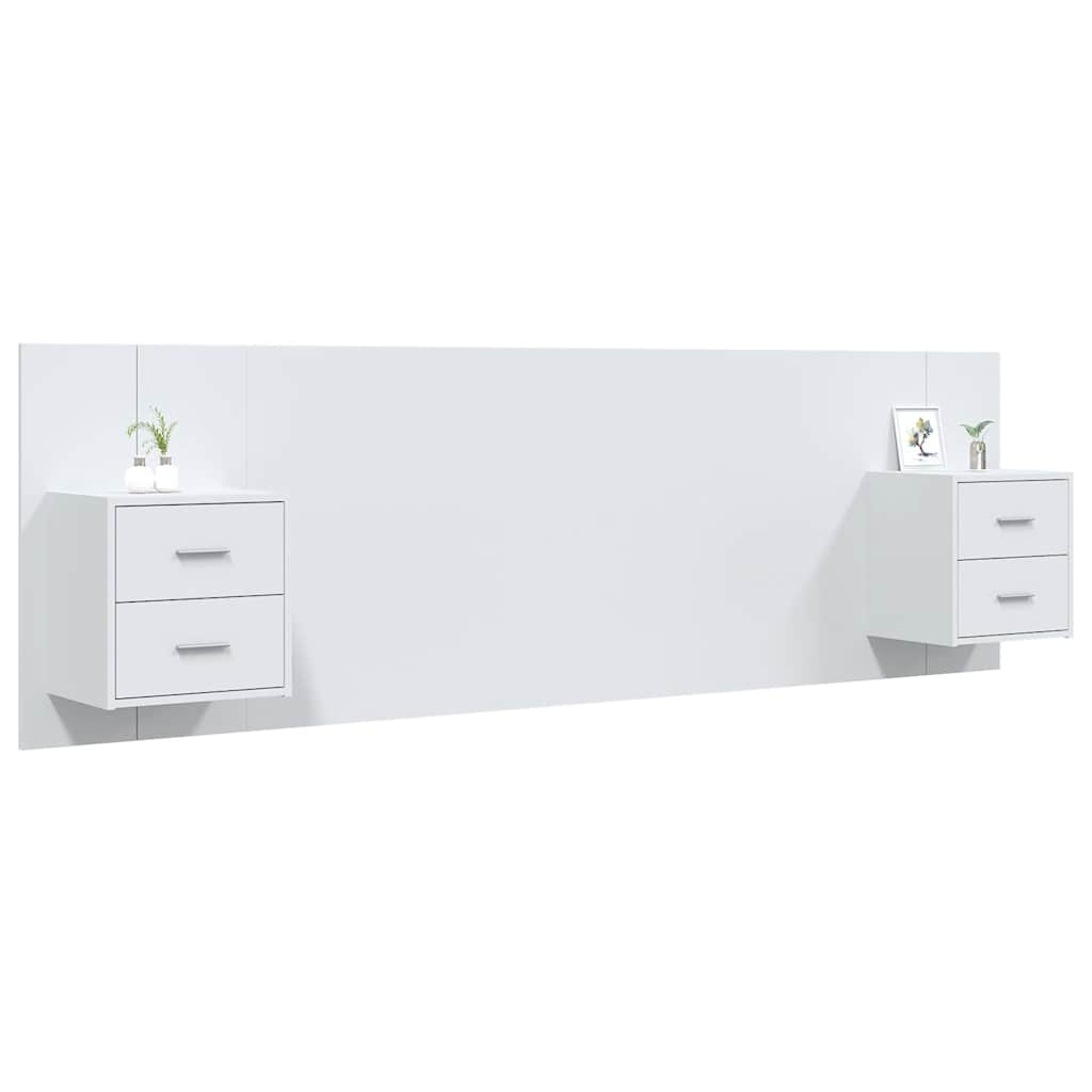 Cabeceira cama + armários madeira processada branco