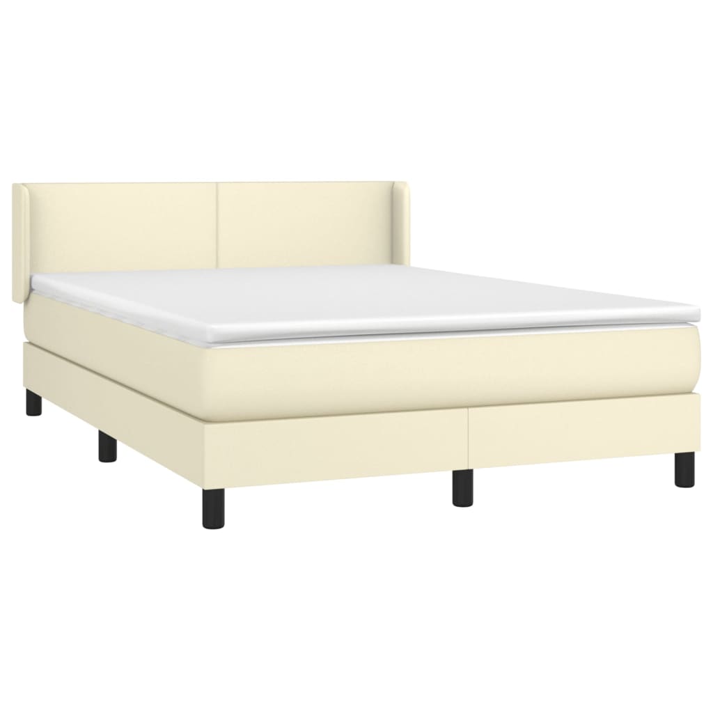 Cama com molas/colchão 140x200 cm couro artificial cor creme