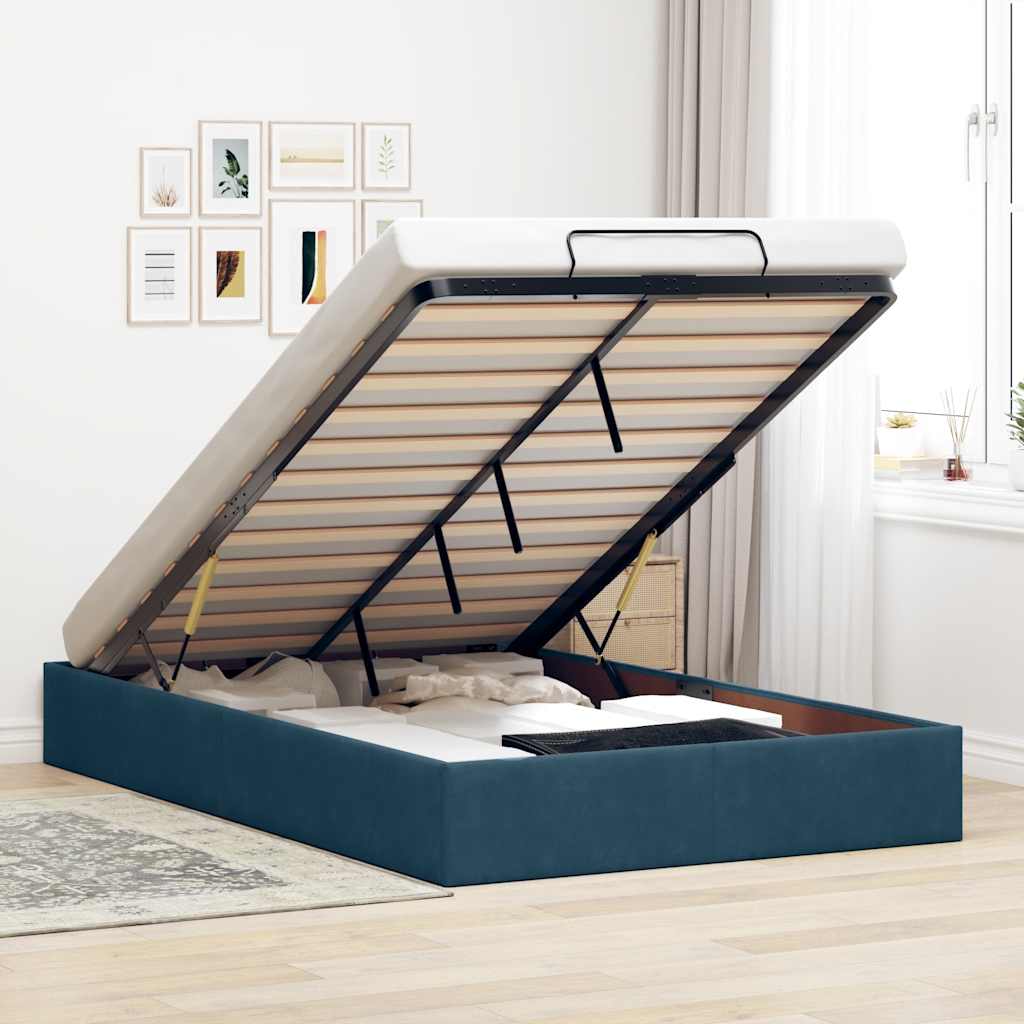 Estrutura de cama otomana sem colchão 120x200 cm azul escuro