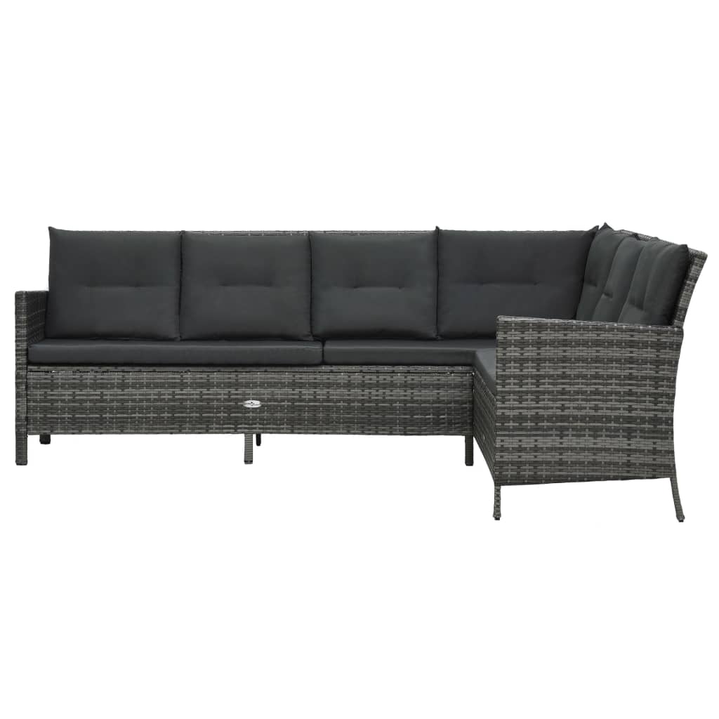 3 Pcs conjunto lounge de jardim c/ almofadões vime PE cinzento