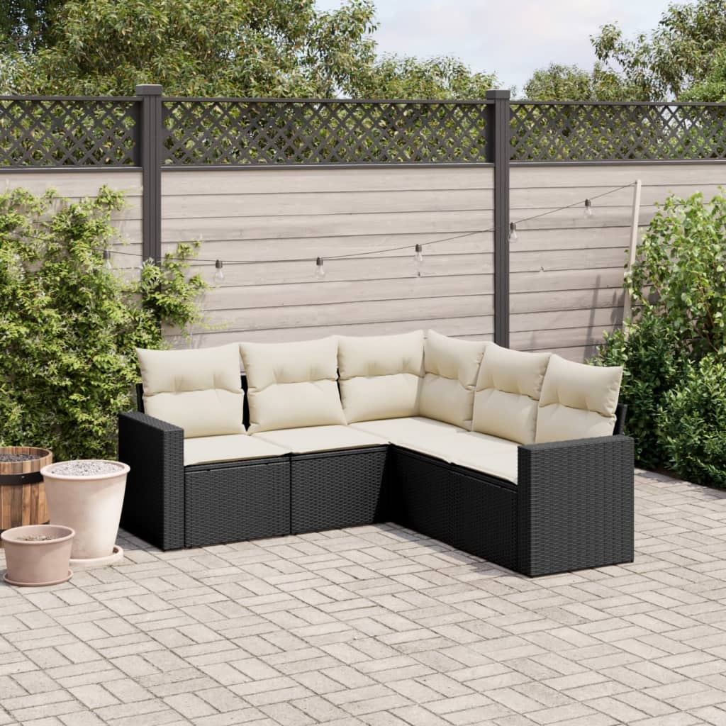 5 Pcs conjunto sofás de jardim com almofadões vime PE preto