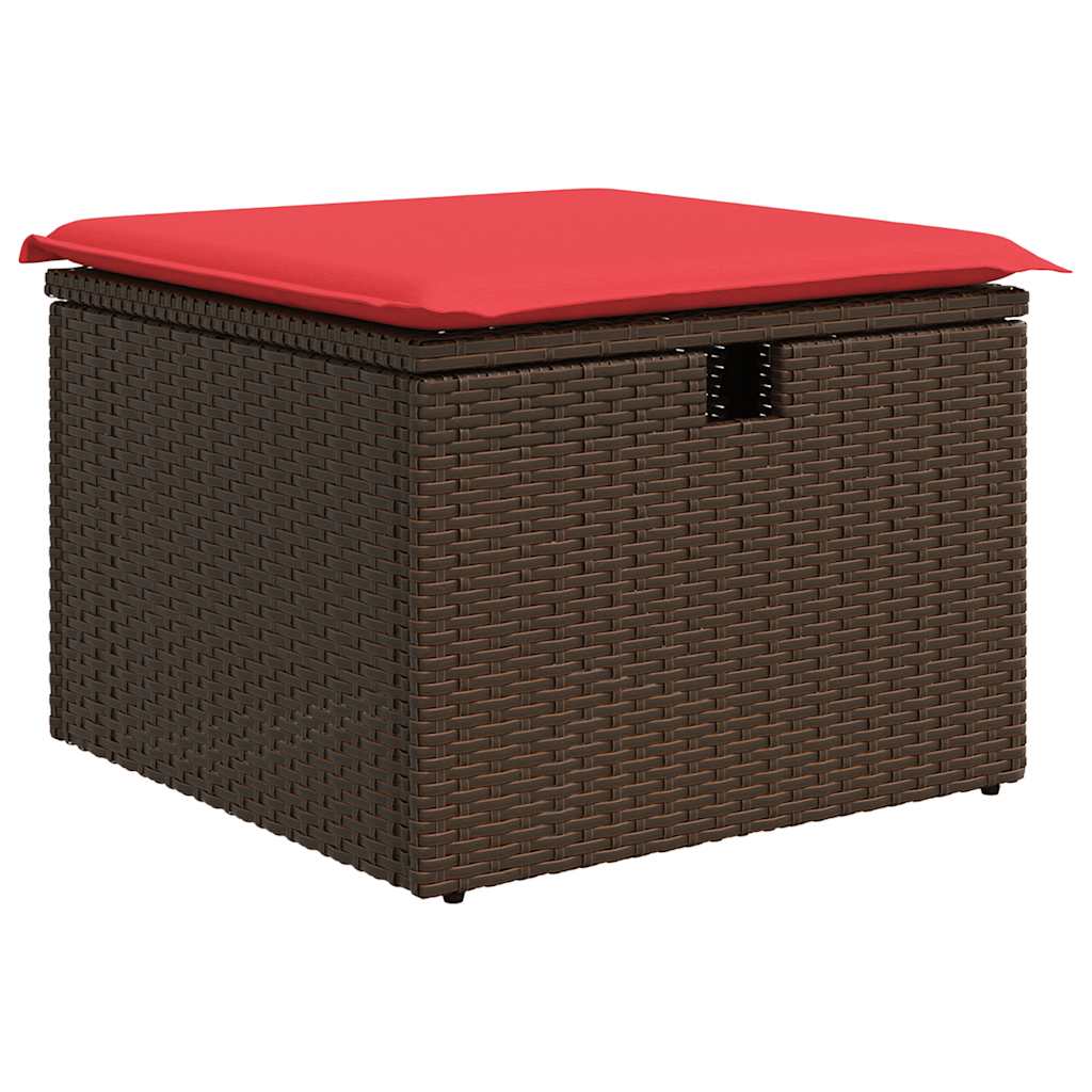 4 Pcs conjunto sofás de jardim c/ almofadões vime PE castanho