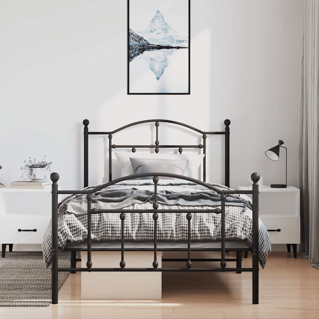 Estrutura de cama com cabeceira e pés 100x190 cm metal preto