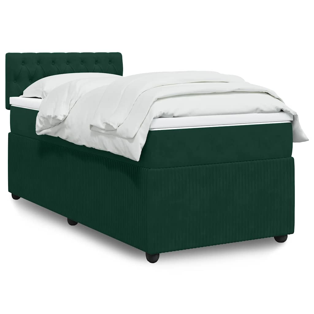 Cama com molas/colchão 100x200 cm veludo verde-escuro