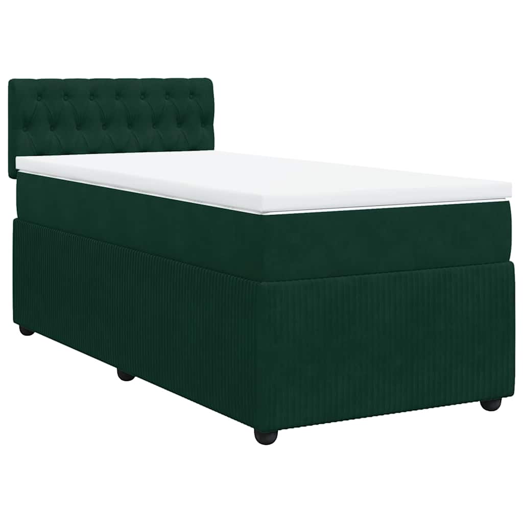 Cama com molas/colchão 100x200 cm veludo verde-escuro