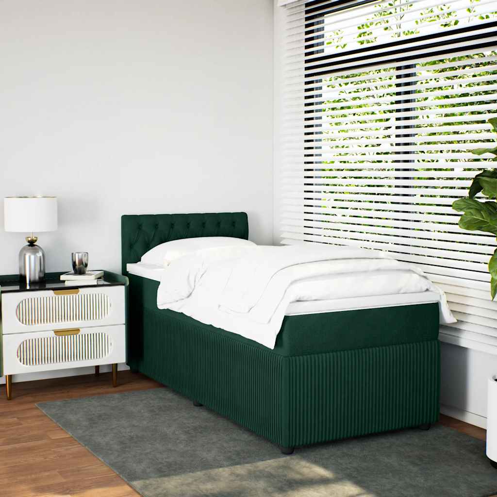Cama com molas/colchão 100x200 cm veludo verde-escuro