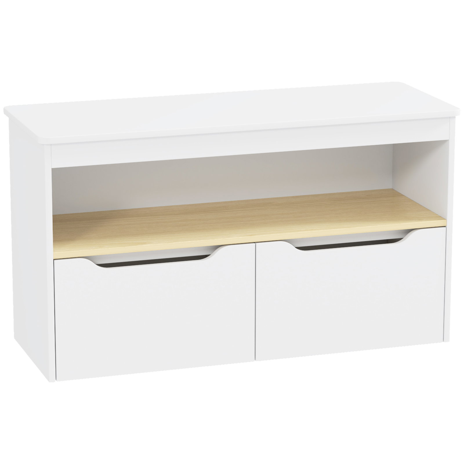 Organizador de brinquedos móvel de arrumação infantil com 2 gavetas e compartimento 80x30x45 cm branco