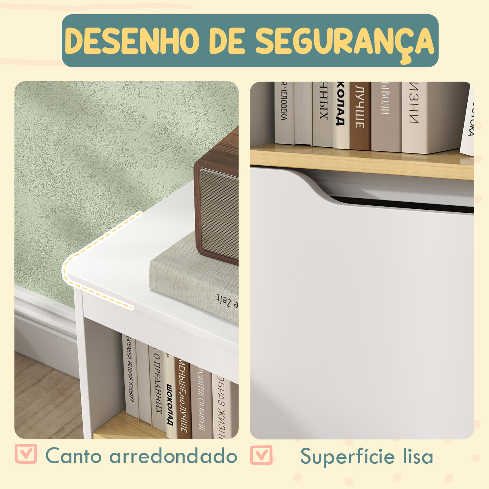 Organizador de brinquedos móvel de arrumação infantil com 2 gavetas e compartimento 80x30x45 cm branco