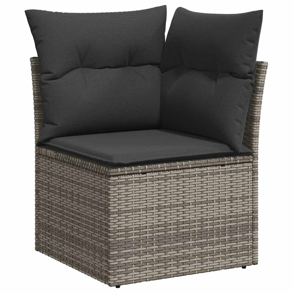 11 Pcs conjunto sofás de jardim c/ almofadões vime PE cinzento
