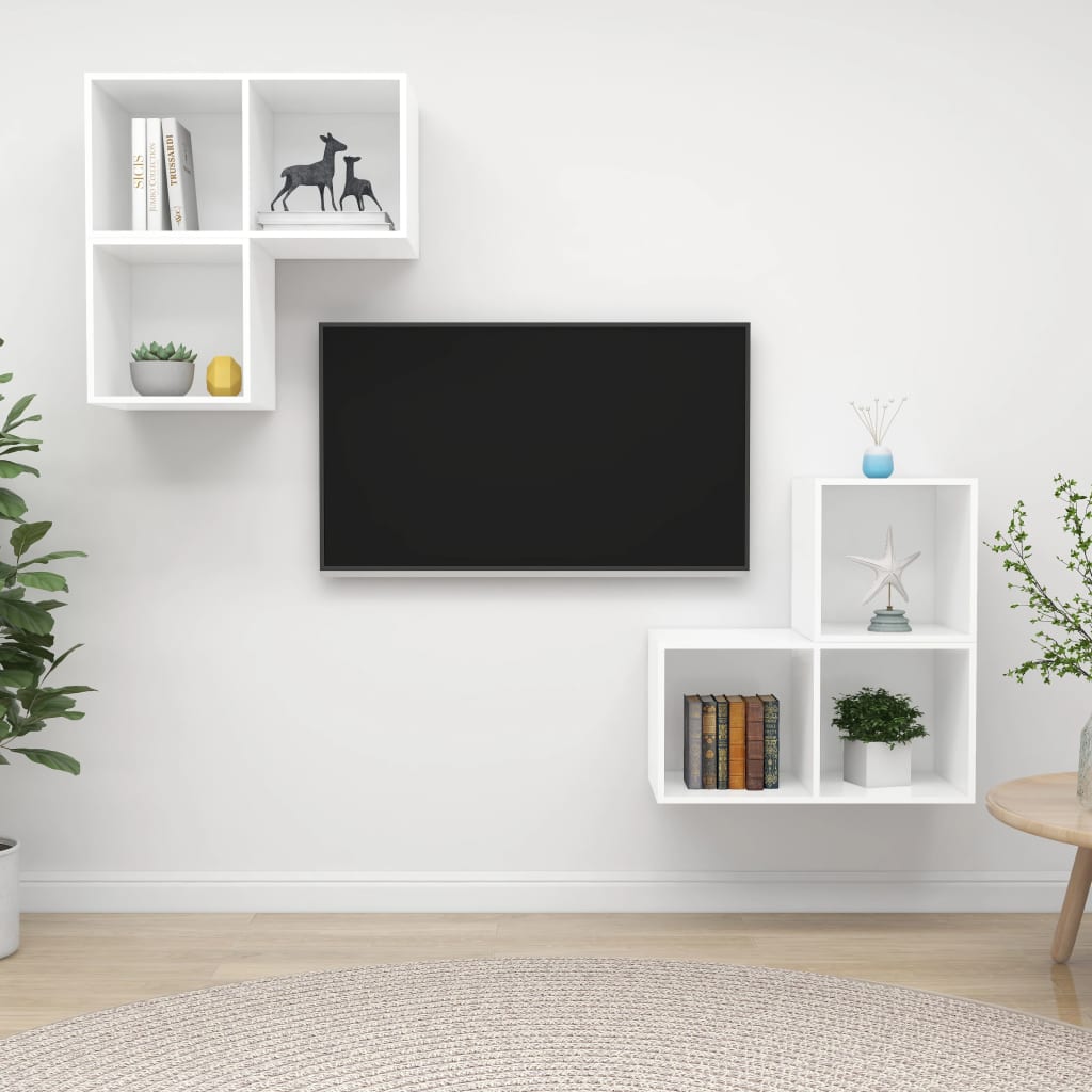 4 Pcs conjunto de móveis de TV contraplacado branco
