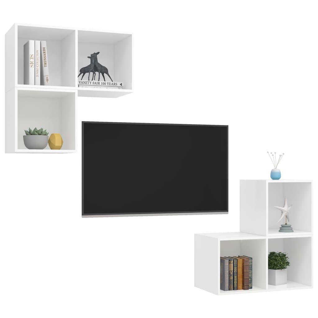 4 Pcs conjunto de móveis de TV contraplacado branco