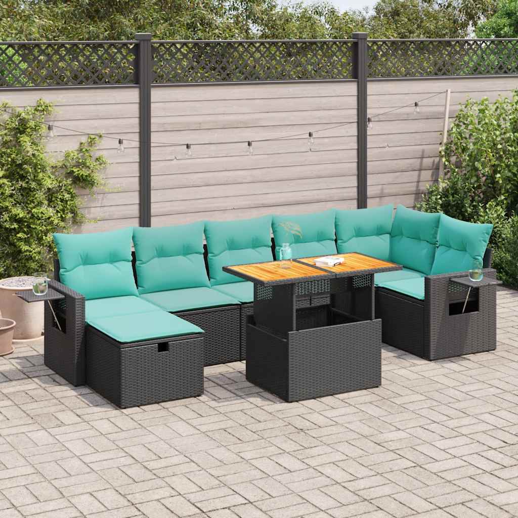 8 Pcs conjunto sofás jardim almofadões vime PE/acácia cinzento