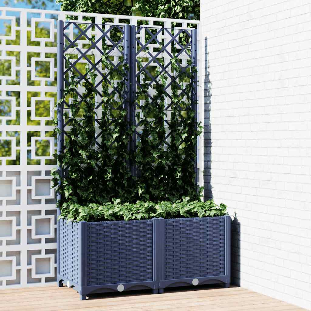 Vaso de jardim com treliça azul-acinzentado 80x40x136 cm PP