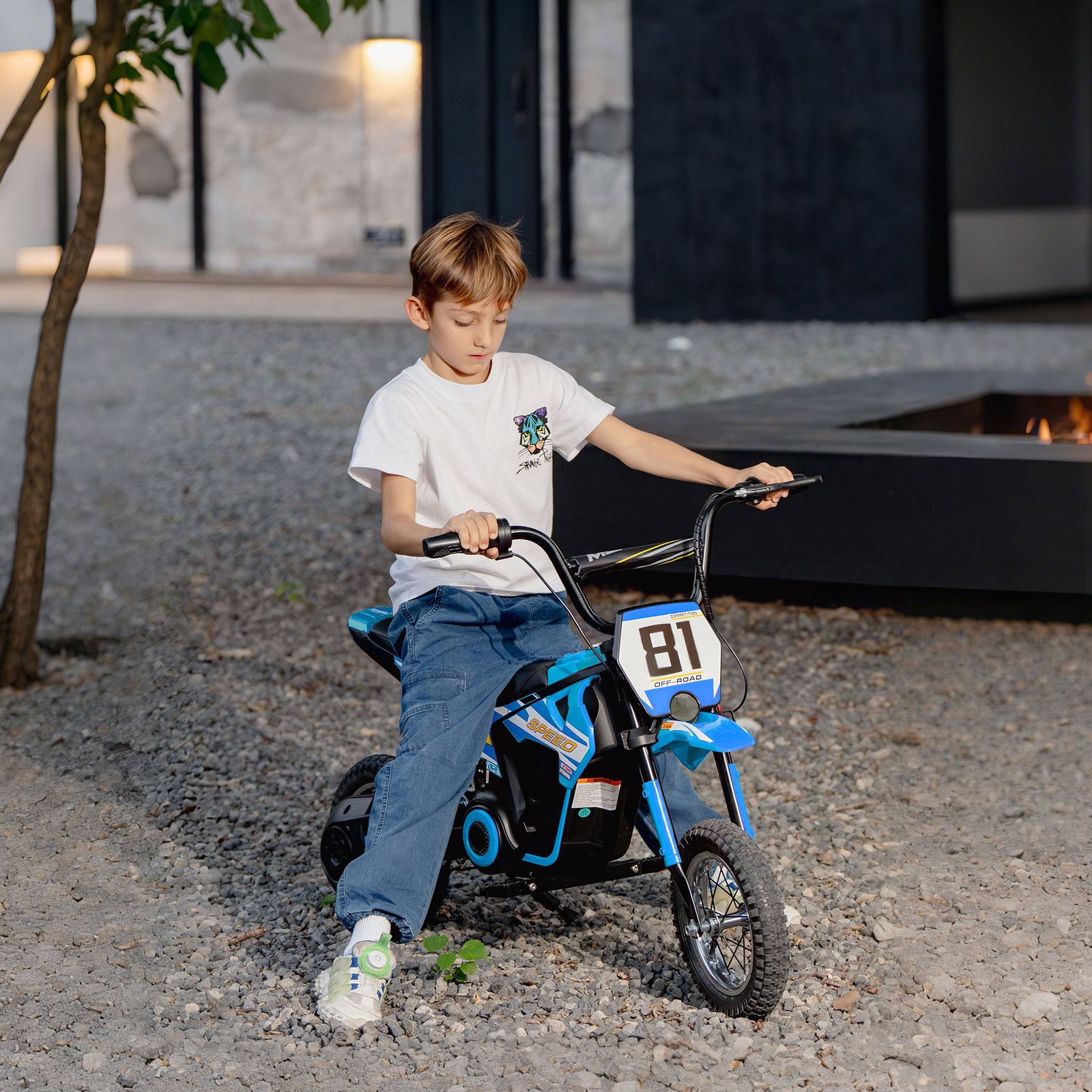 Mota elétrica para crianças 24v com motor 250w velocidade de 6-16km/h rodas de 30,5 cm para crianças de 8-12 anos azul