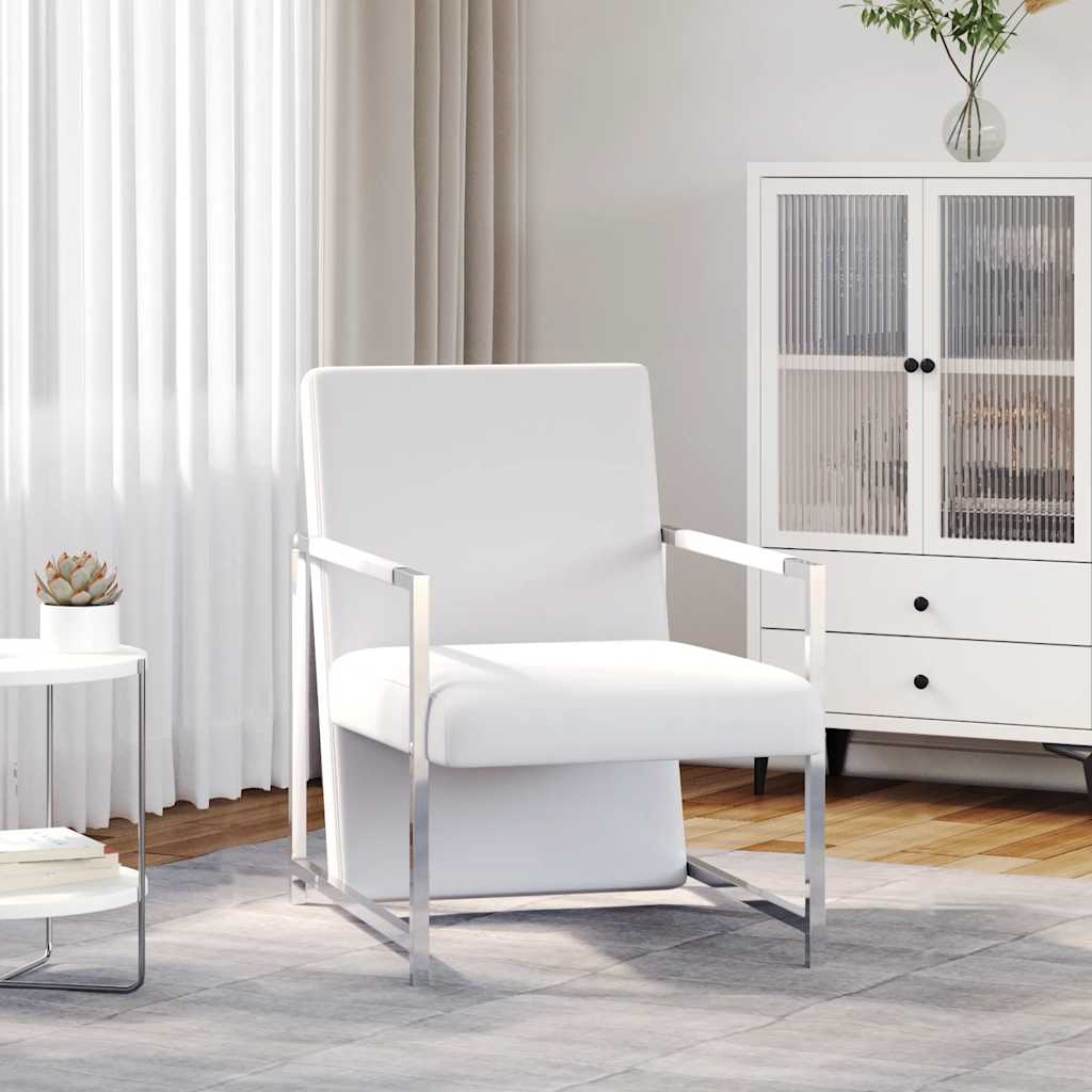 Poltrona com pés cromados couro artificial branco