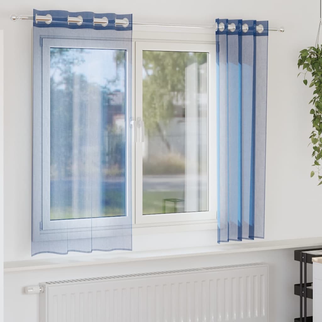 Cortinas de voile com ilhós 2 pcs azul real