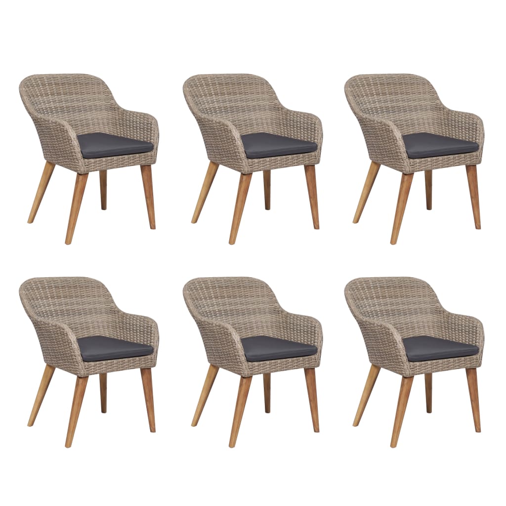 7 Pcs conjunto jantar exterior com almofadões vime PE