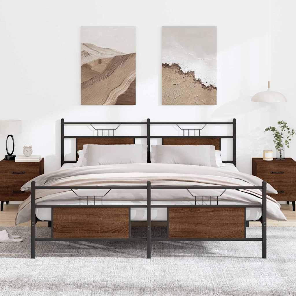 Estrutura cama sem colchão 183x213 cm metal carvalho castanho