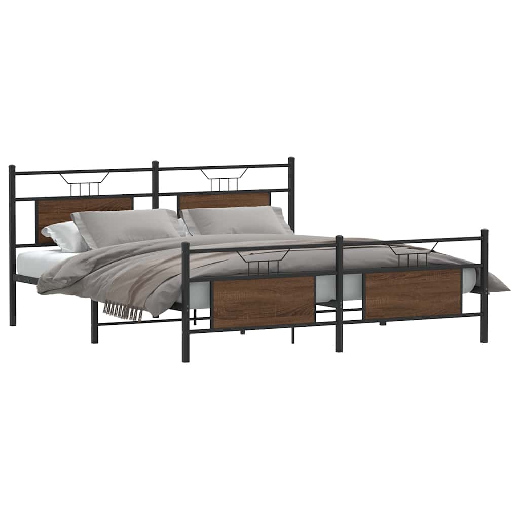 Estrutura cama sem colchão 183x213 cm metal carvalho castanho