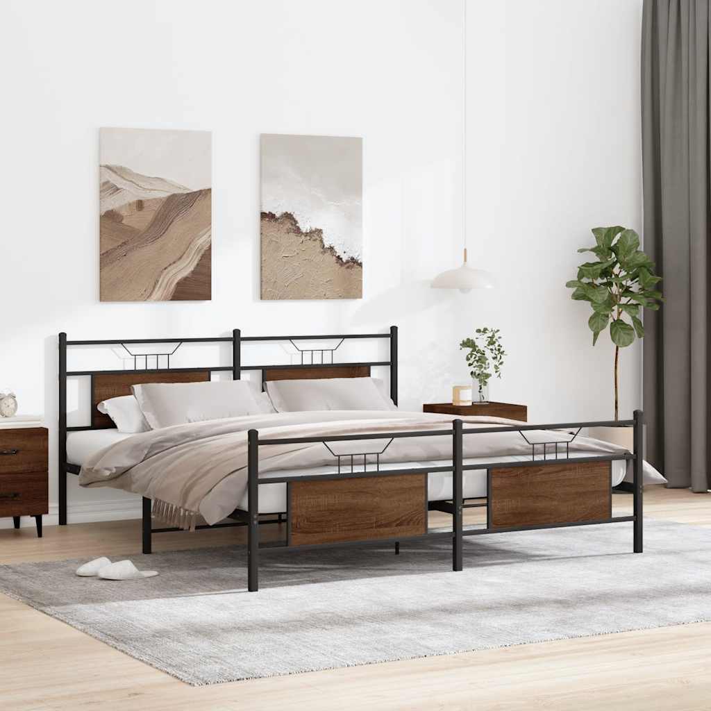 Estrutura cama sem colchão 183x213 cm metal carvalho castanho