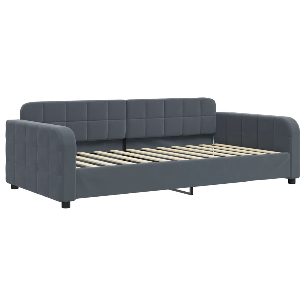 Sofá-cama com colchão 90x200 cm veludo cinzento-escuro