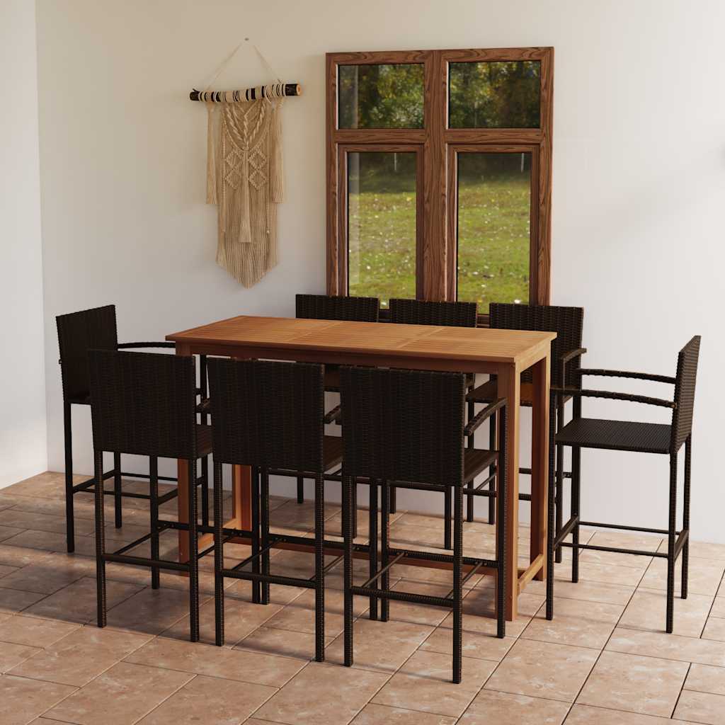 9 Pcs conjunto de bar para jardim castanho