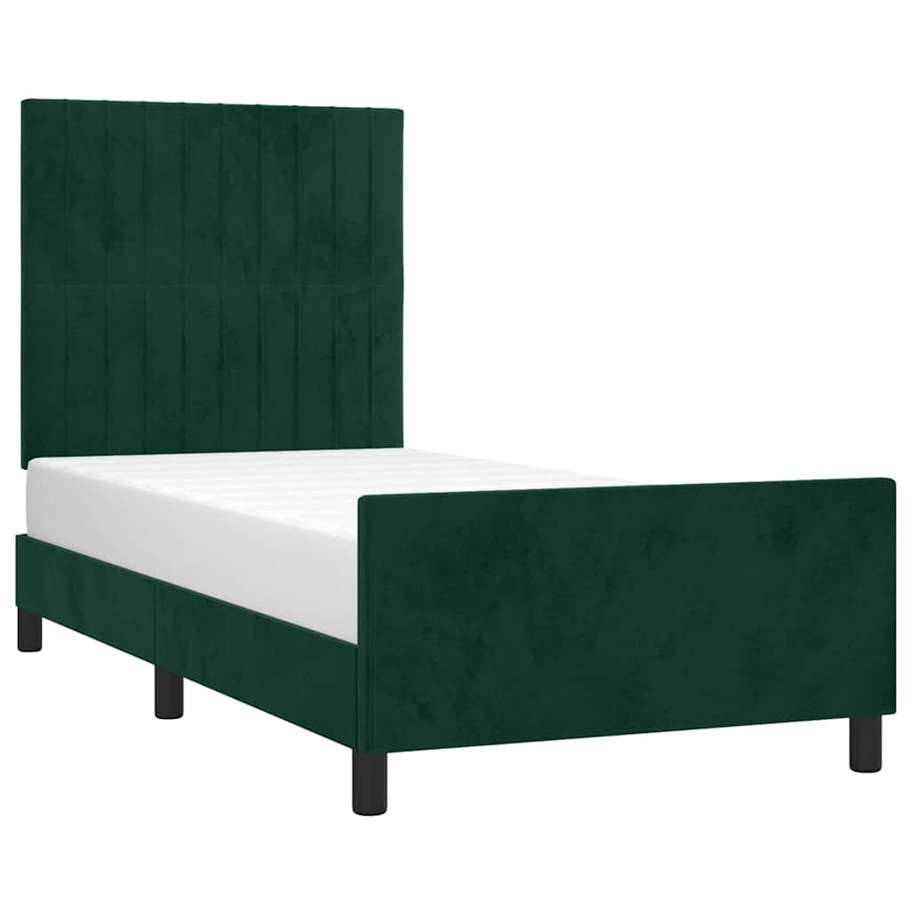 Estrutura de cama sem colchão 80x200 cm veludo verde-escuro