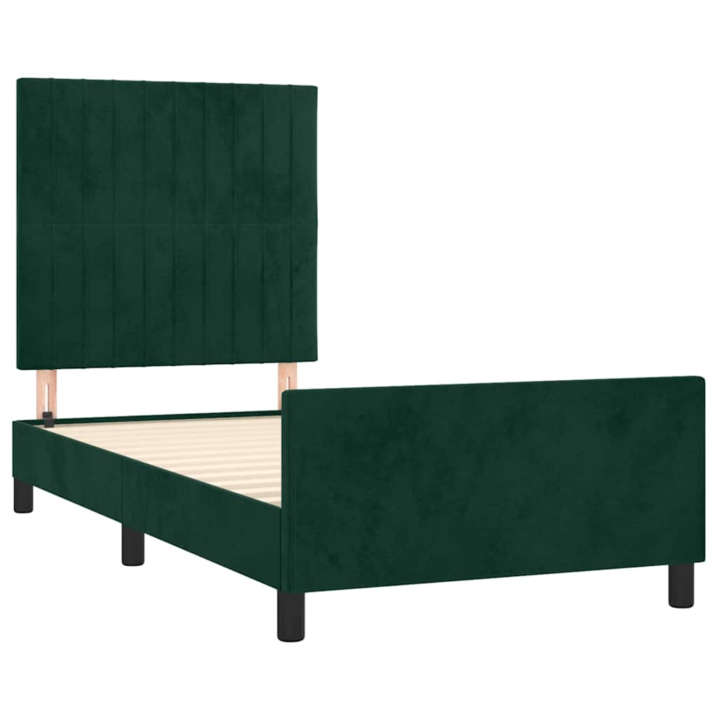 Estrutura de cama sem colchão 80x200 cm veludo verde-escuro