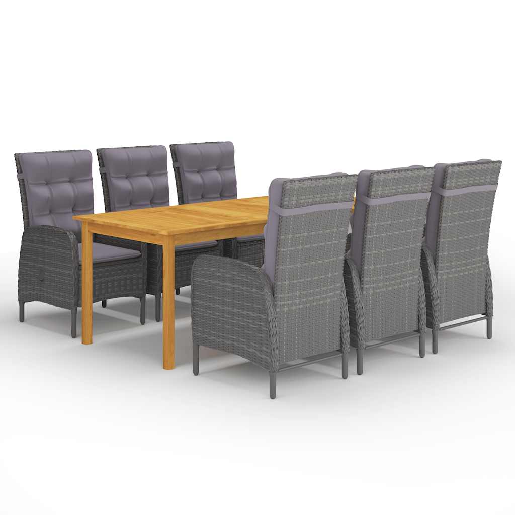 7 Pcs conjunto de jantar para jardim cinzento