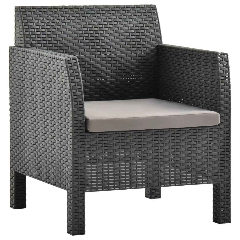 3 Pcs conjunto lounge jardim com almofadões vime PP antracite