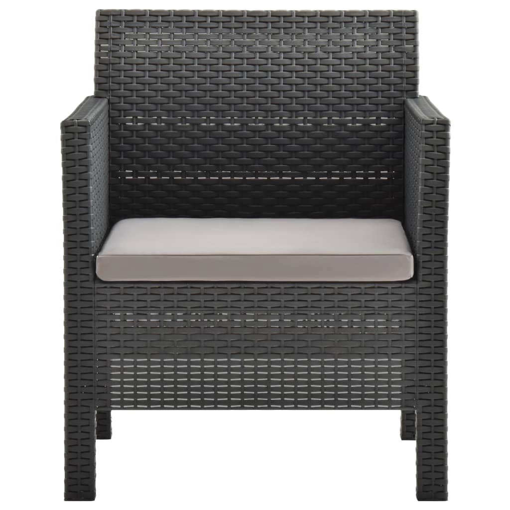 3 Pcs conjunto lounge jardim com almofadões vime PP antracite