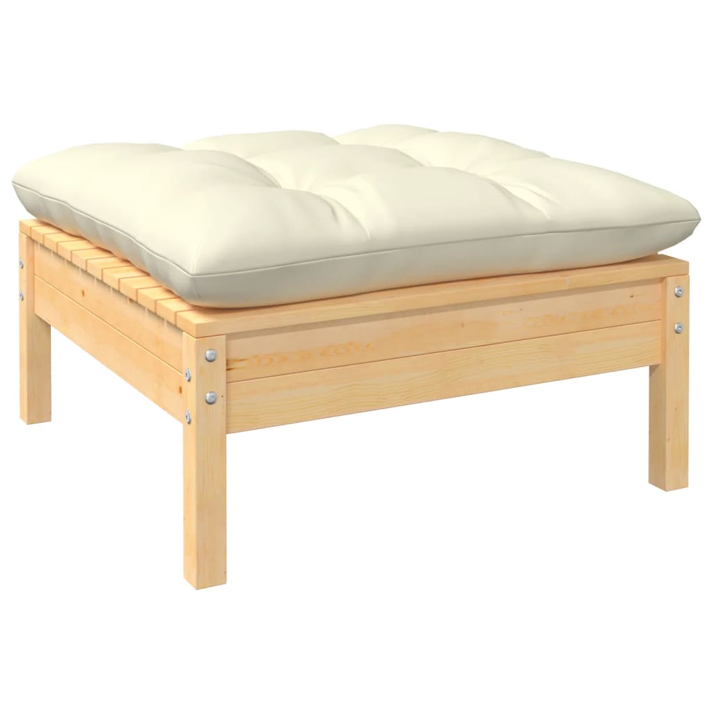 7 Pcs conjunto lounge jardim c/ almofadões creme pinho maciço