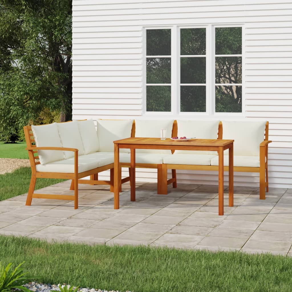 5 Pcs conjunto de jantar p/ jardim c/ almofadões acácia maciça