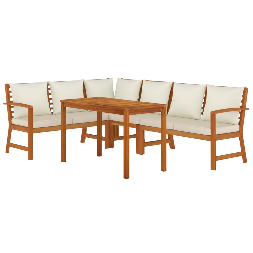 5 Pcs conjunto de jantar p/ jardim c/ almofadões acácia maciça