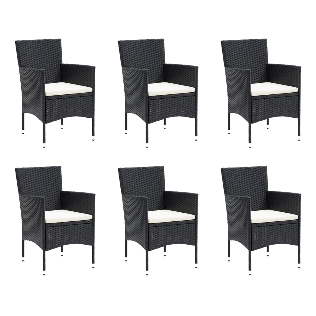 7 Pcs conjunto de jantar p/ jardim c/ almofadões vime PE preto
