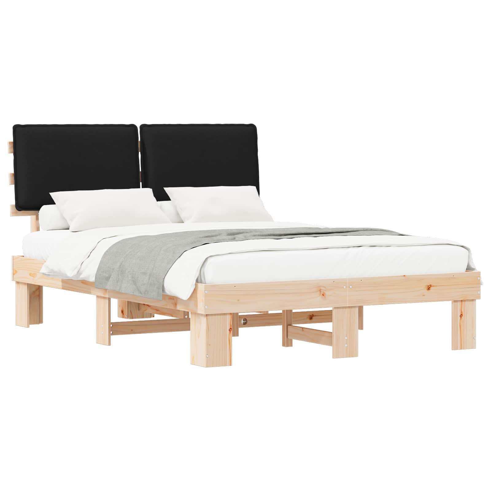 Estrutura de cama com cabeceira estofada preto 140 x 190 cm
